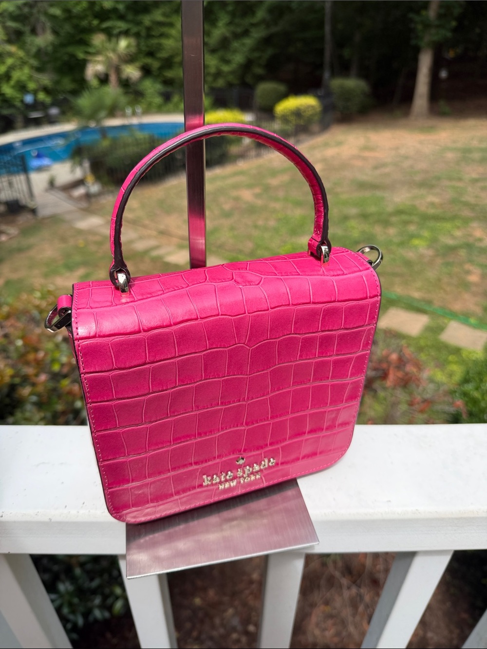 kate spade Hot Pink Croc-Embossed Mini Top-Handle Bag - Picture 12 of 17